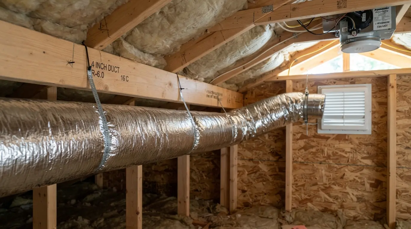 Insulated duct run between joists for a new bathroom fan