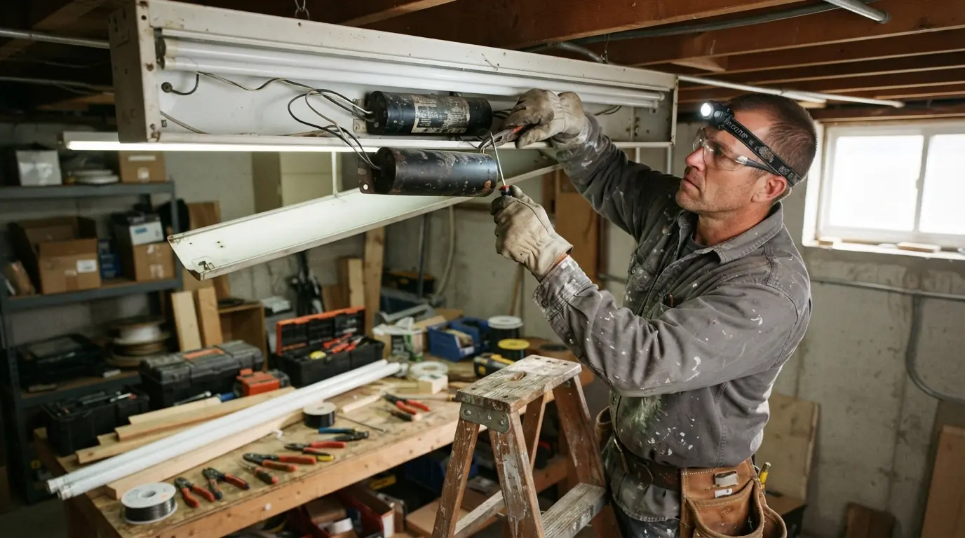 Old ballast removed during a fluorescent to LED conversion