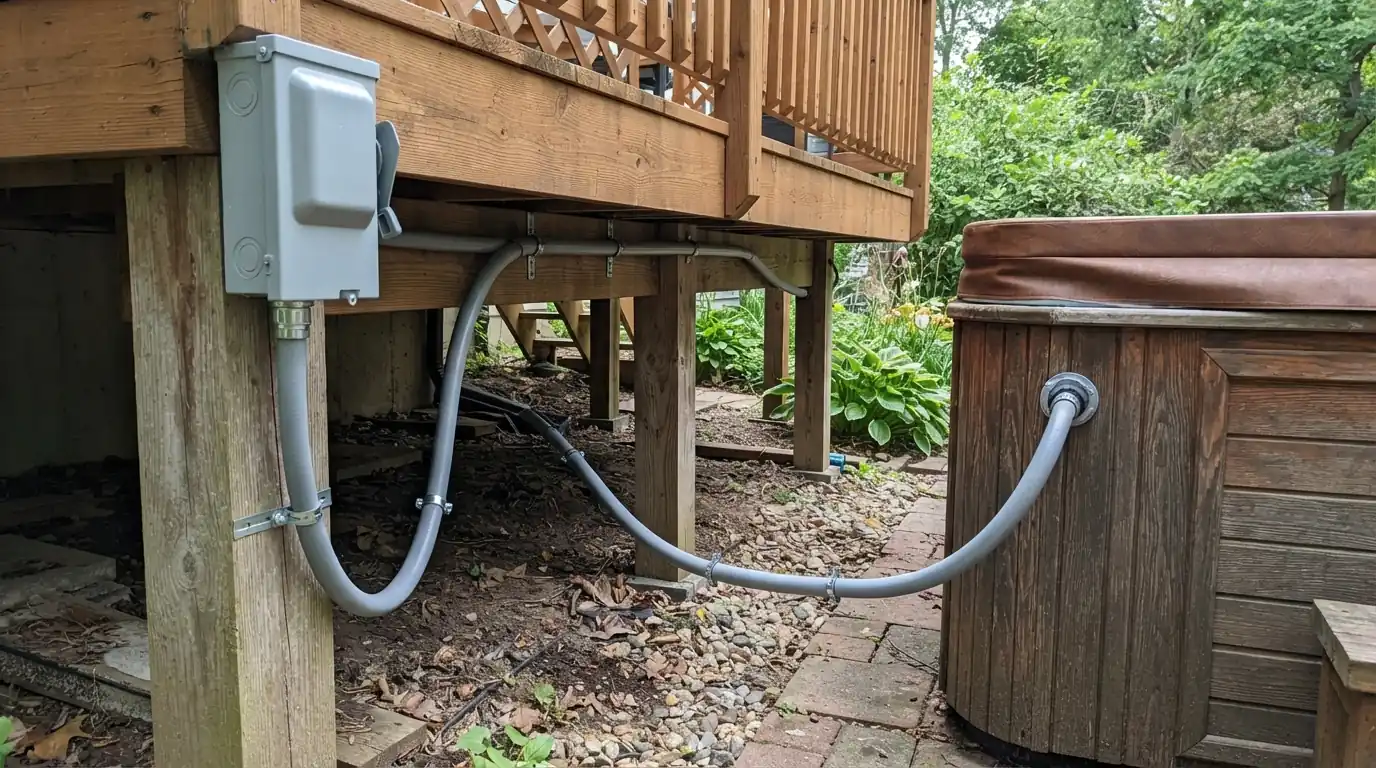 Liquid-tight conduit from the disconnect to the hot tub
