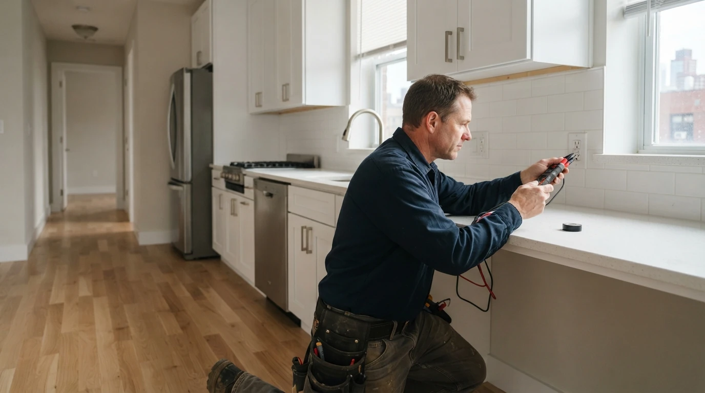 Testing outlets during a pre-purchase apartment inspection