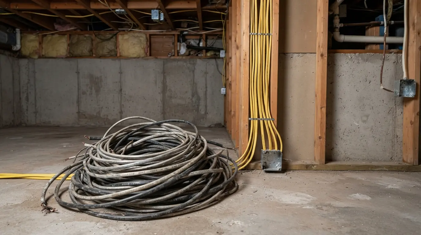 Aluminum circuits replaced with new copper runs in a basement