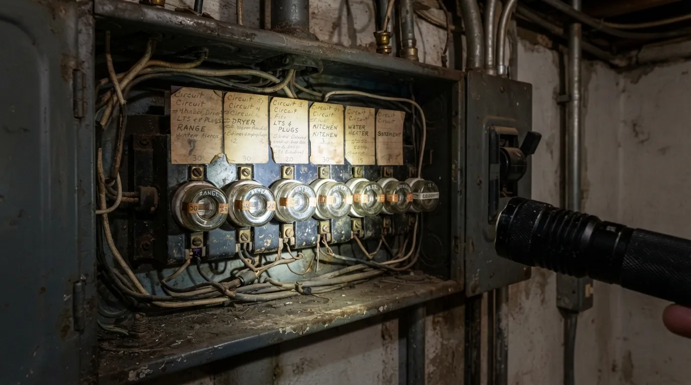Screw-in glass fuses in an old New York fuse panel