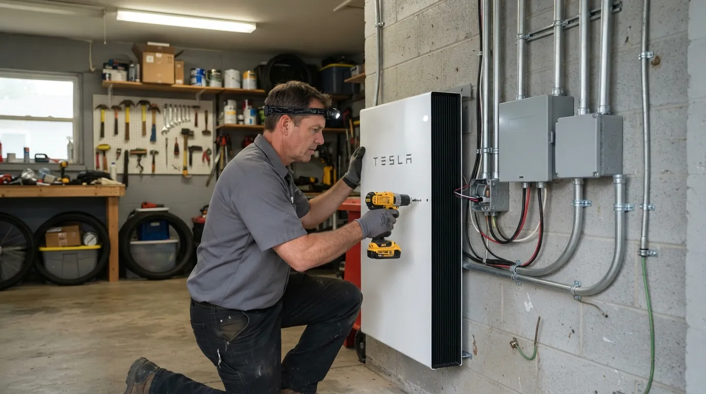 Home battery being mounted beside a backup gateway