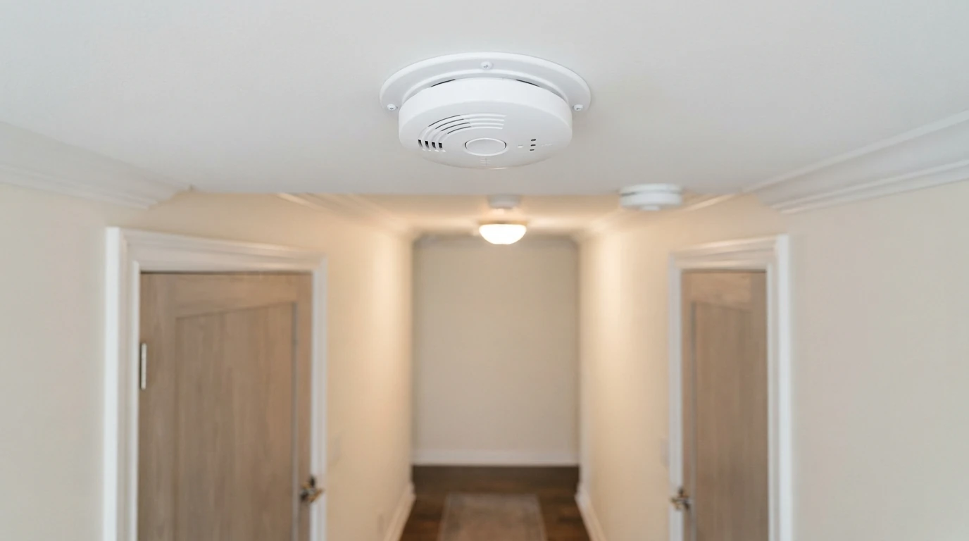 Combination smoke and CO alarm outside bedrooms