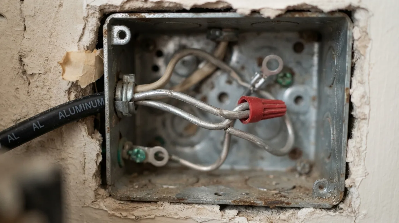 Aluminum branch circuit wiring marked AL inside an outlet box