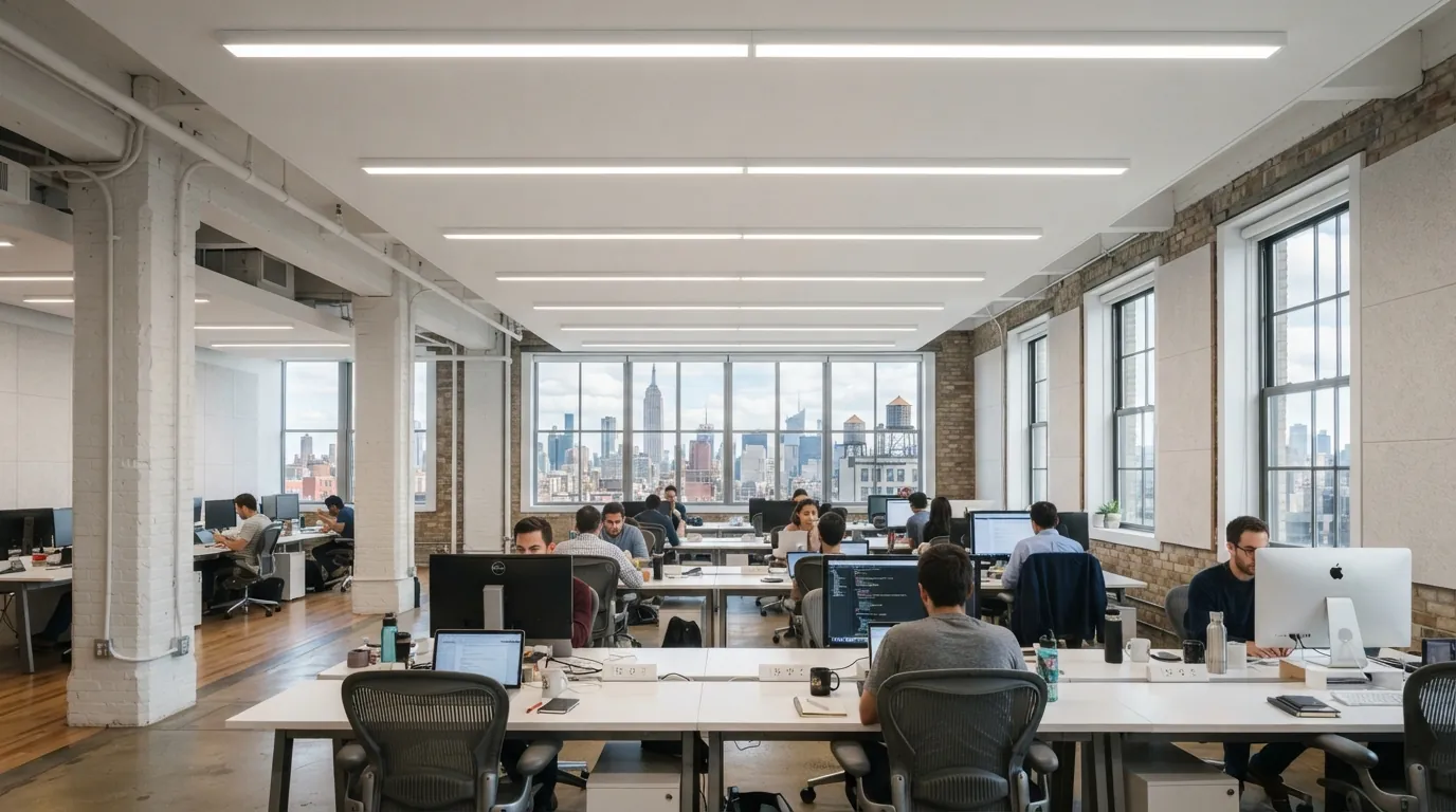 New LED panels in a Manhattan office ceiling