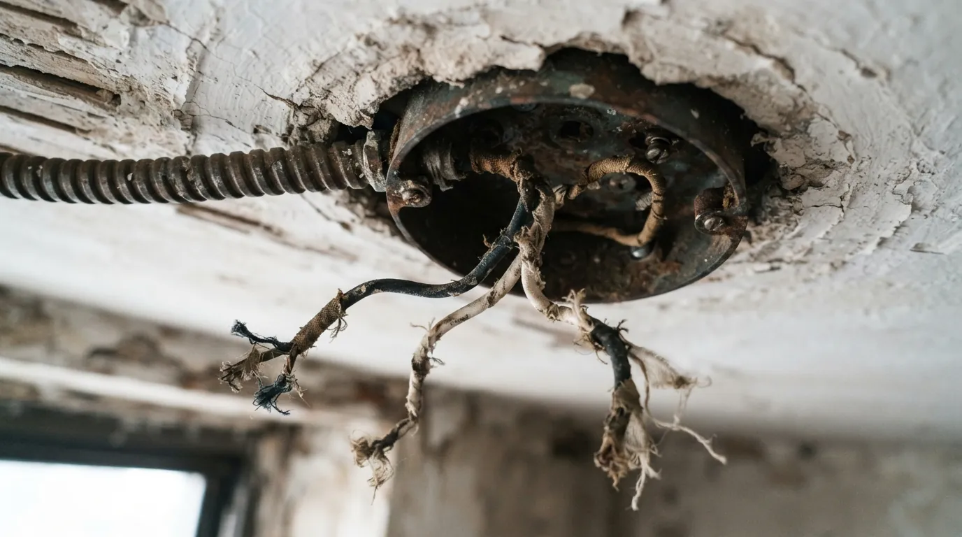 Deteriorated BX cable with cloth-covered conductors