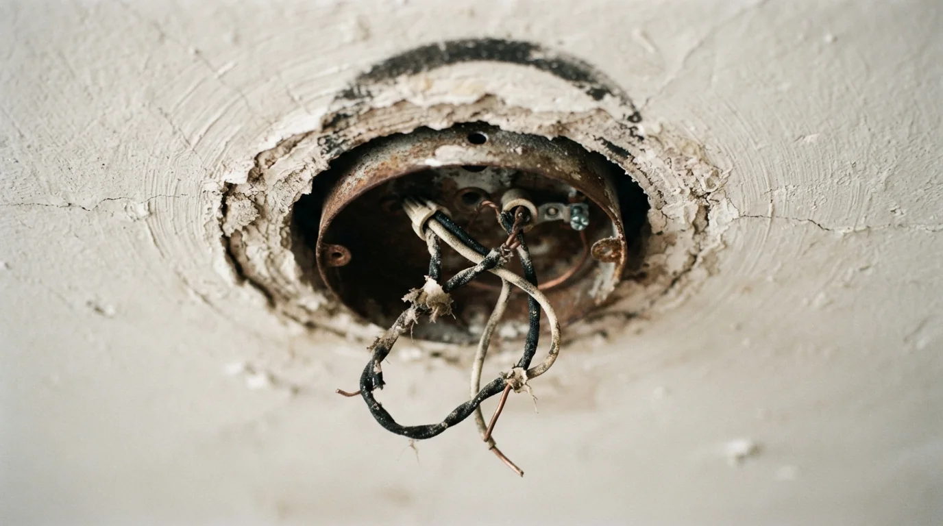 Shallow pancake box in a plaster ceiling after fixture removal