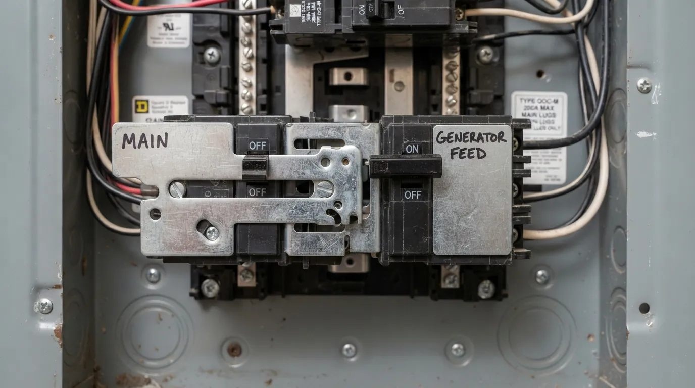 Interlock slide plate locking out the main breaker