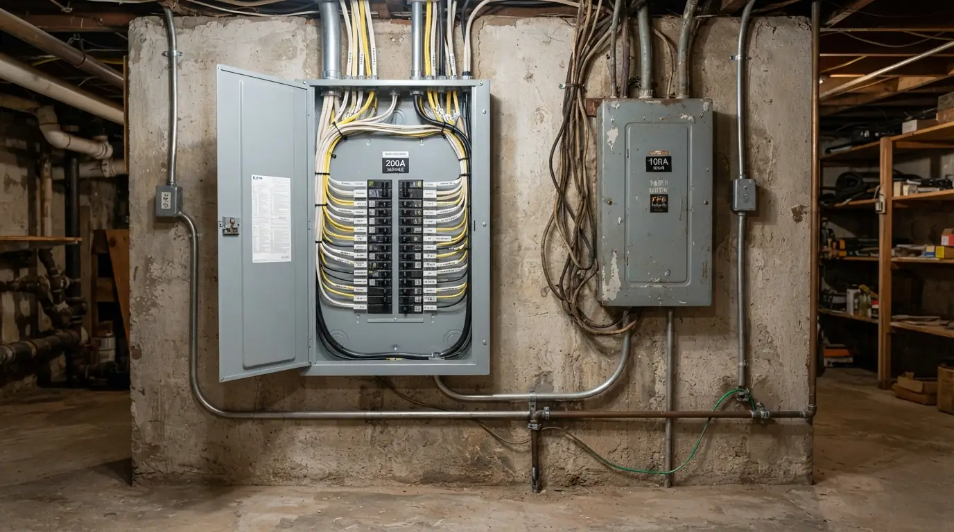 New 200 amp panel installed beside an old 100 amp panel