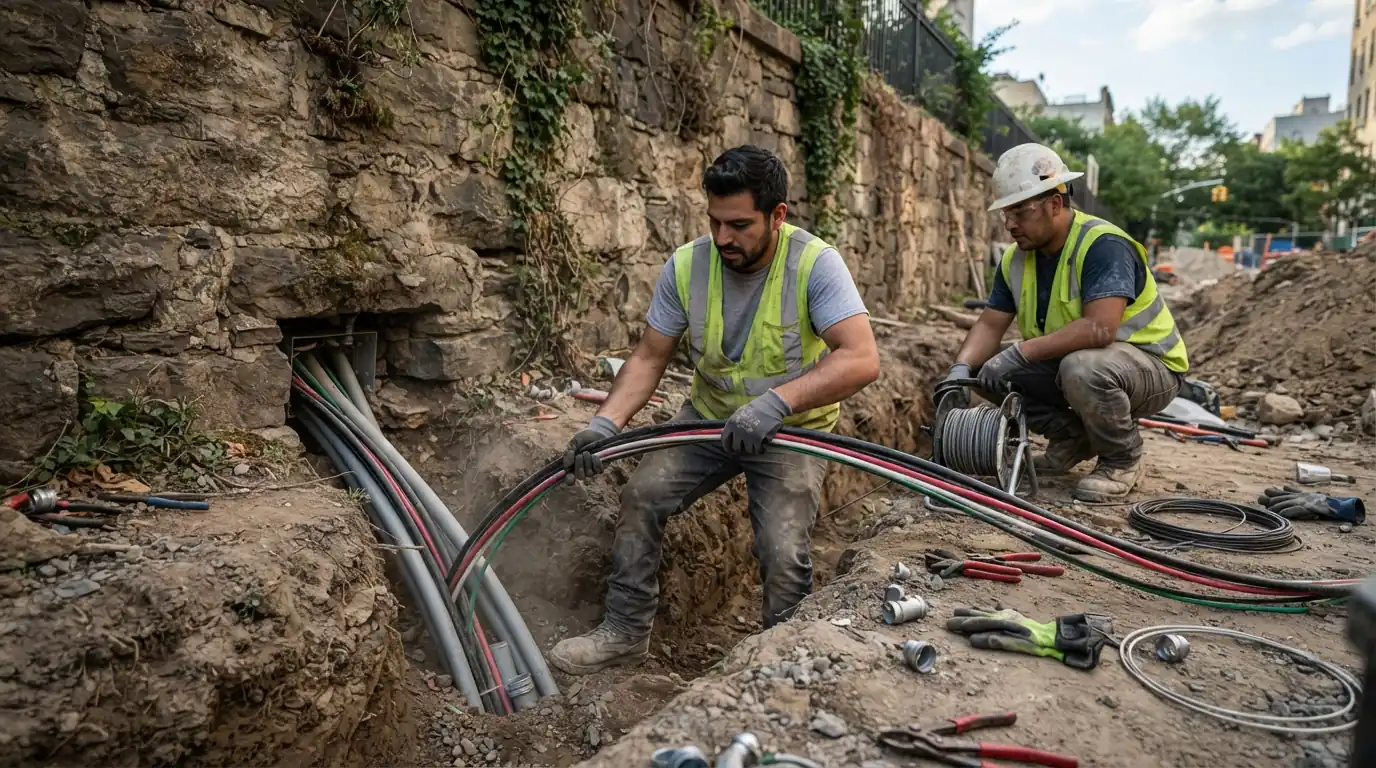 Pulling conductors through buried conduit