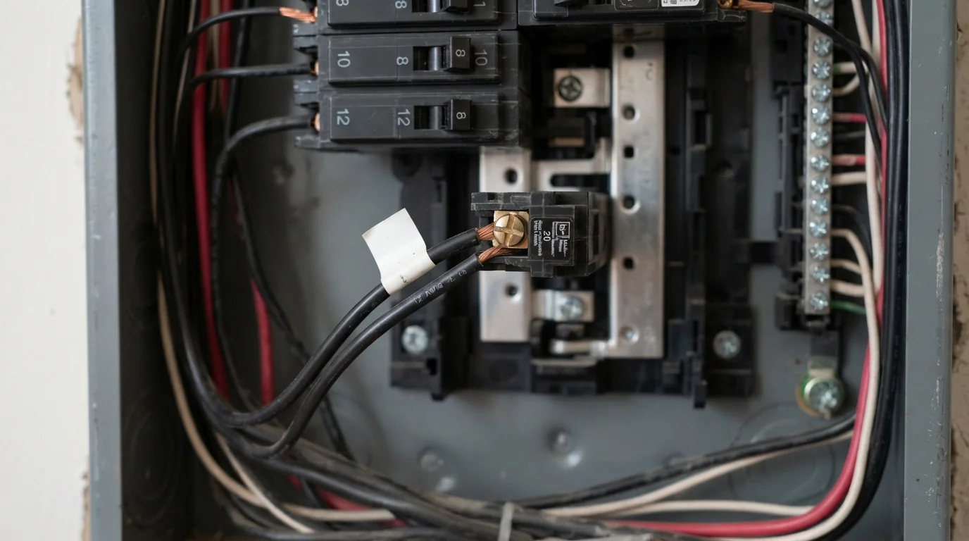 Double-tapped breaker with two wires under one screw
