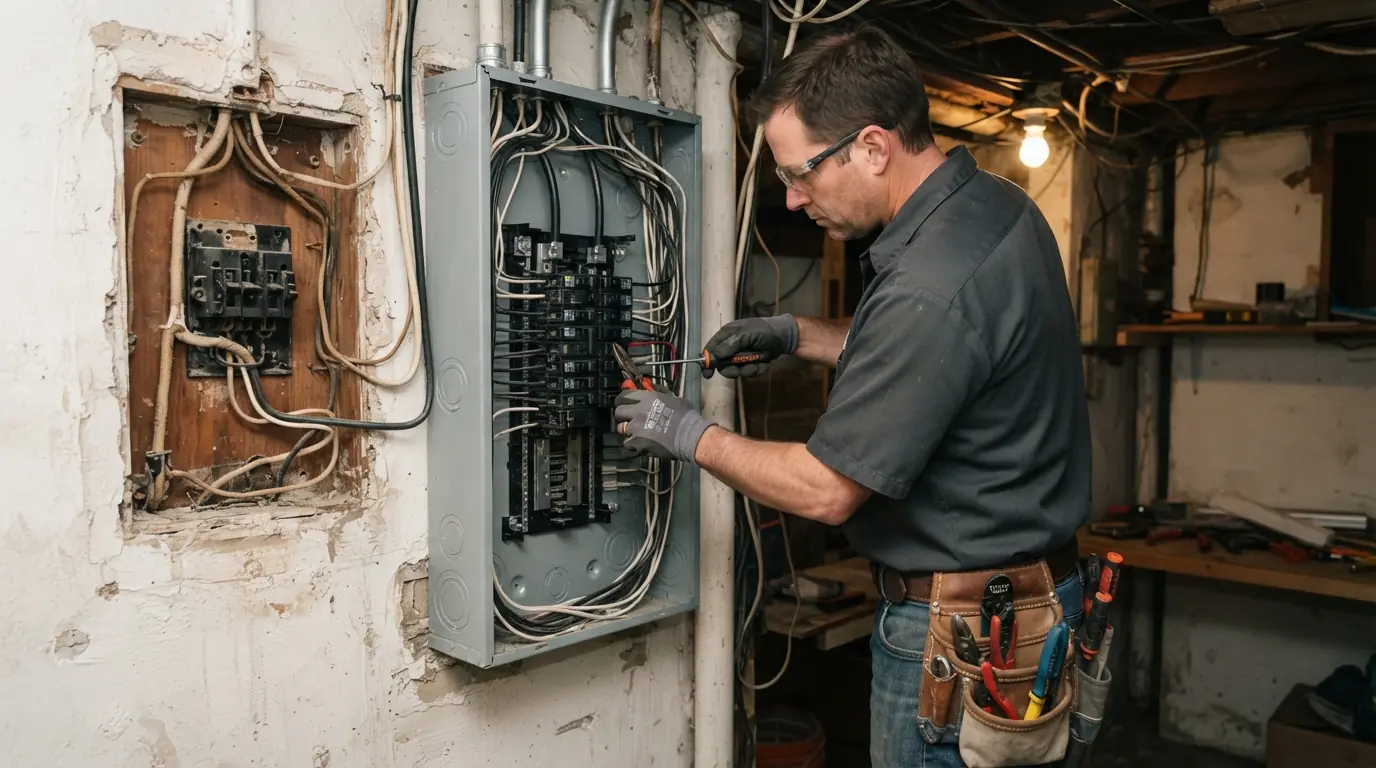 New breaker panel installed where the fuse box used to be