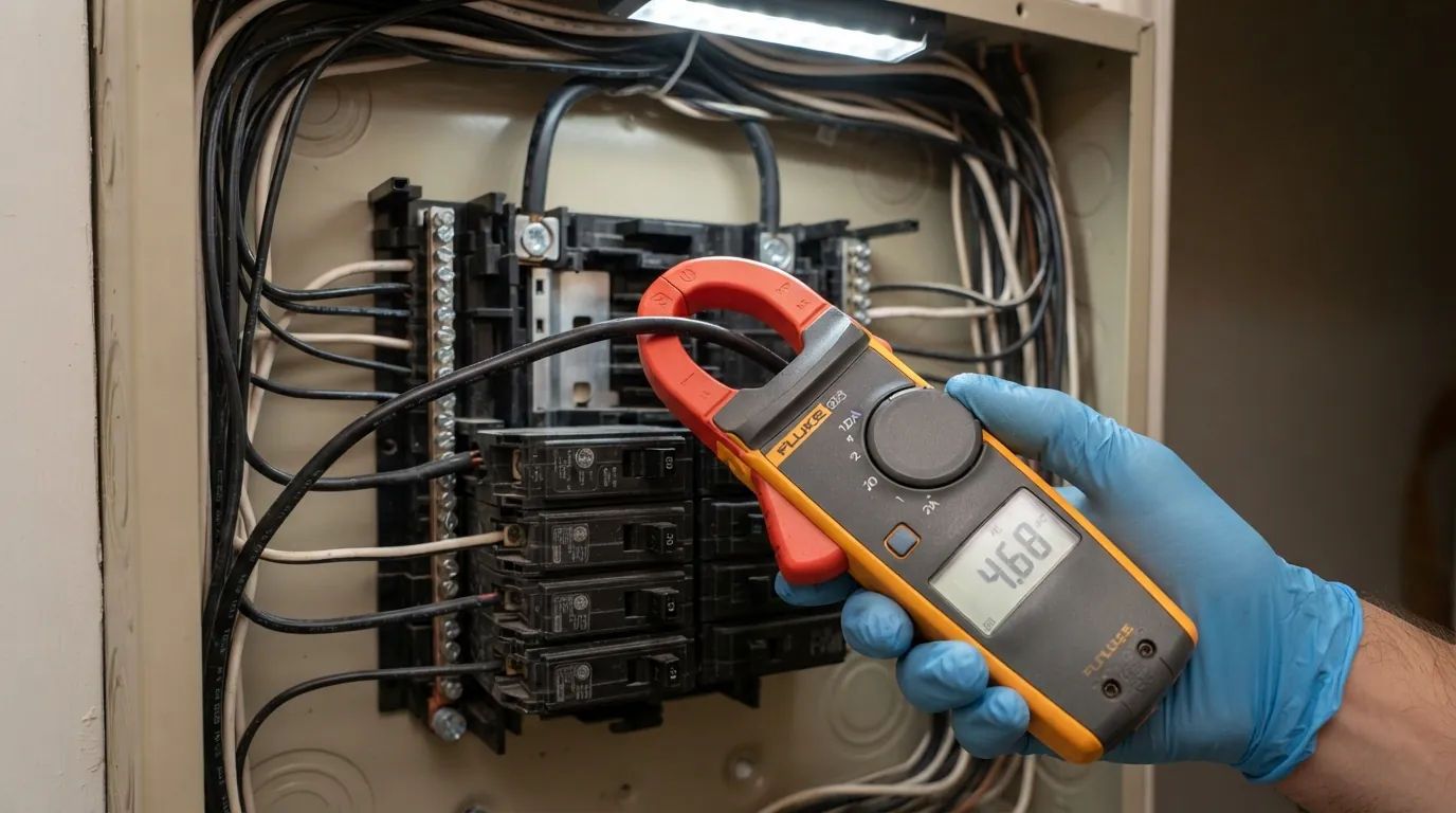 Clamp meter reading the load on a single circuit