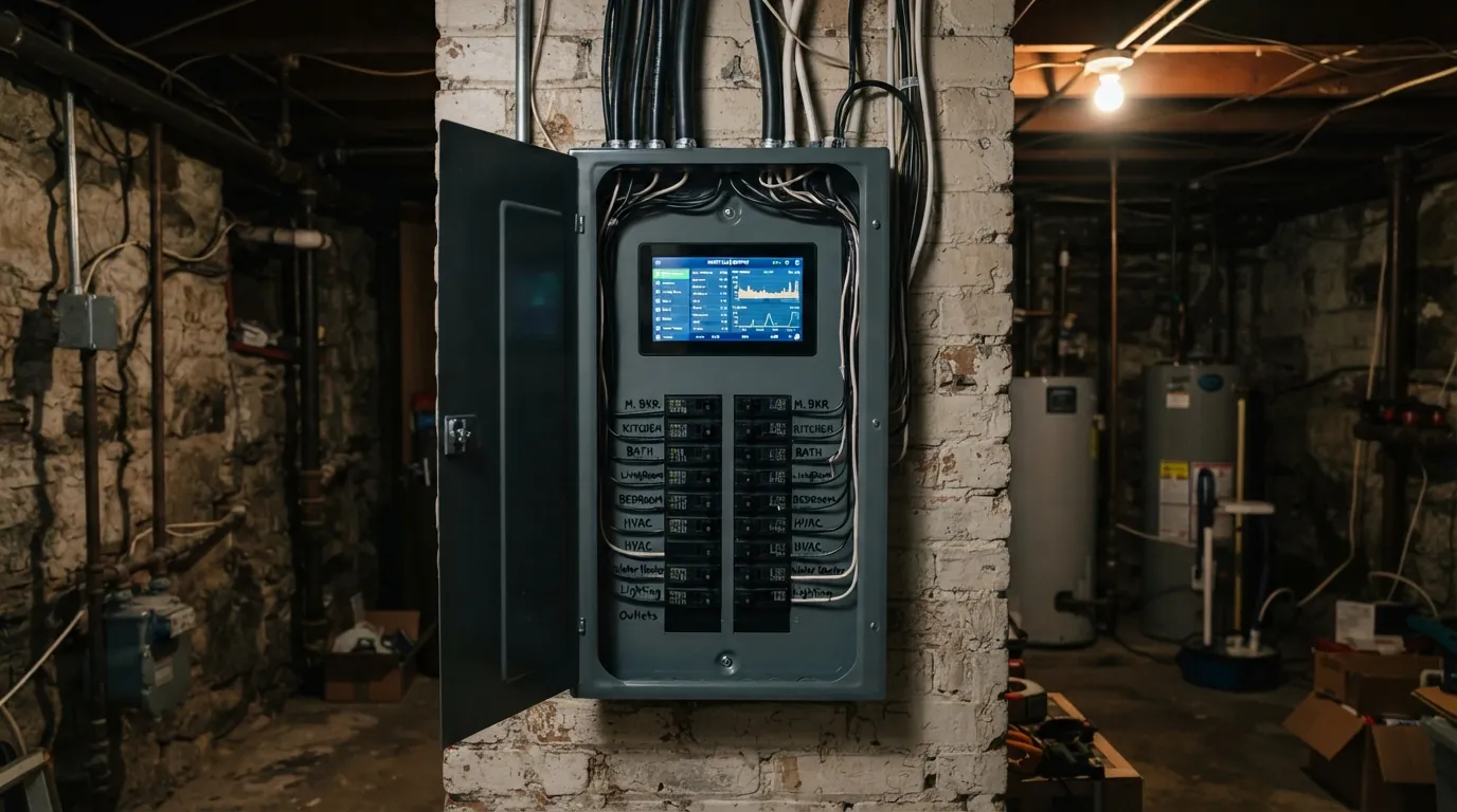 Smart panel with circuit monitoring in a basement
