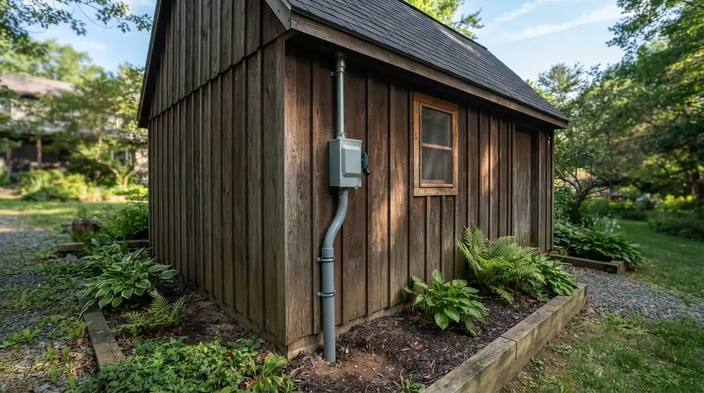 Buried feed entering a detached workshop