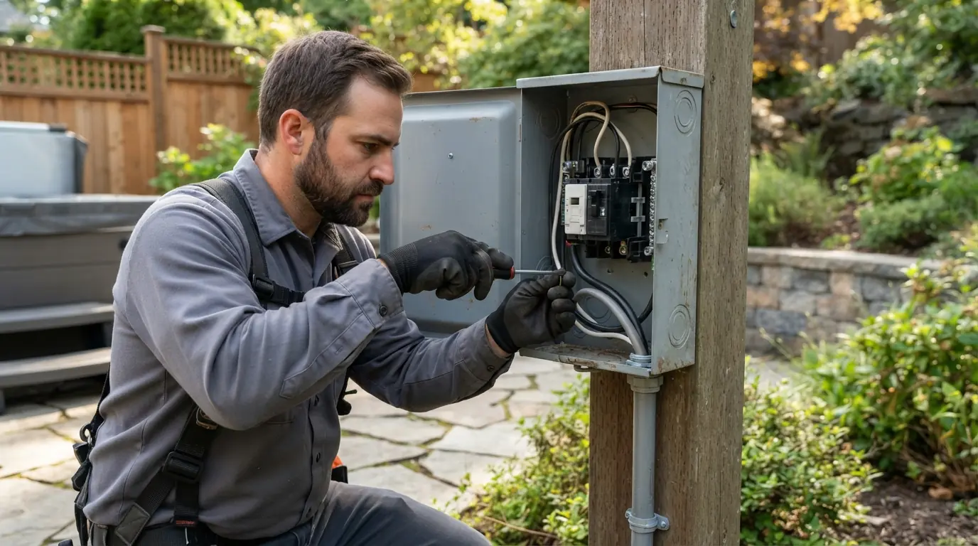 Hot tub feed being connected in a GFCI spa disconnect