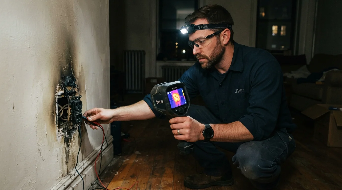 Checking a scorched outlet with a thermal camera
