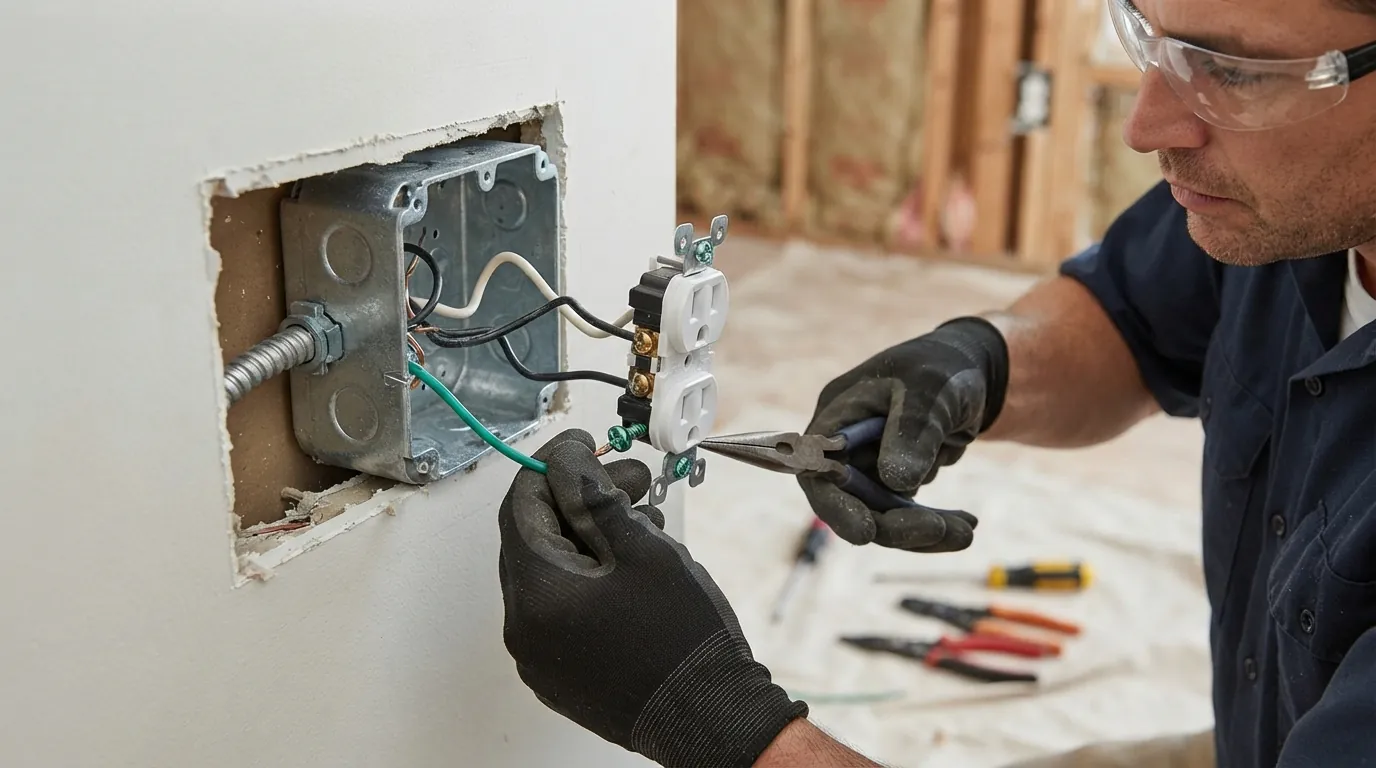 Ground pigtail run from the box to a new three-prong outlet