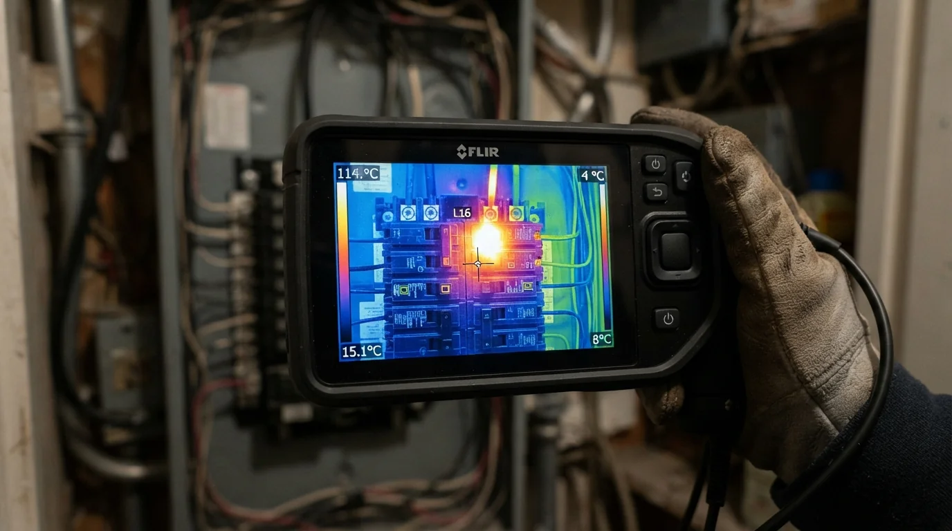 Thermal image showing a hot breaker terminal