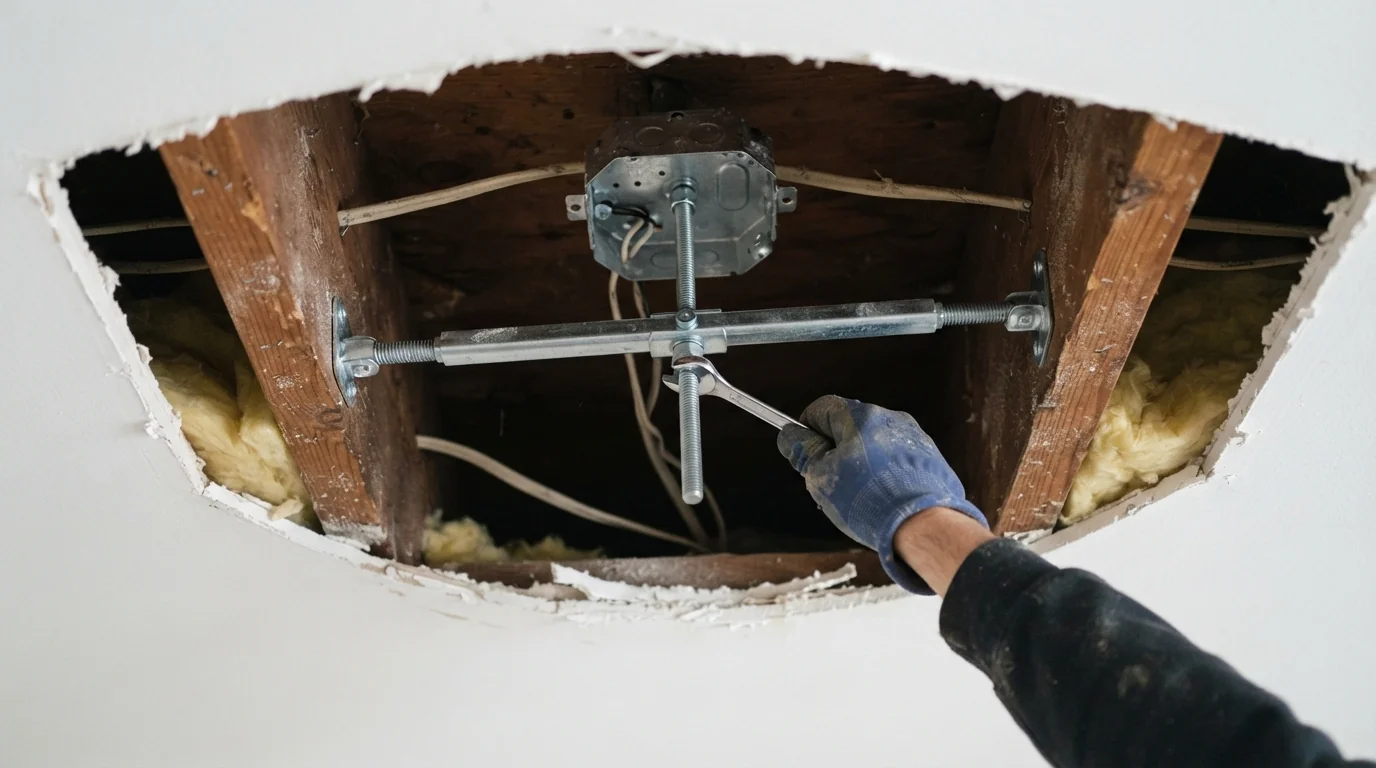 Expandable fan brace installed between joists