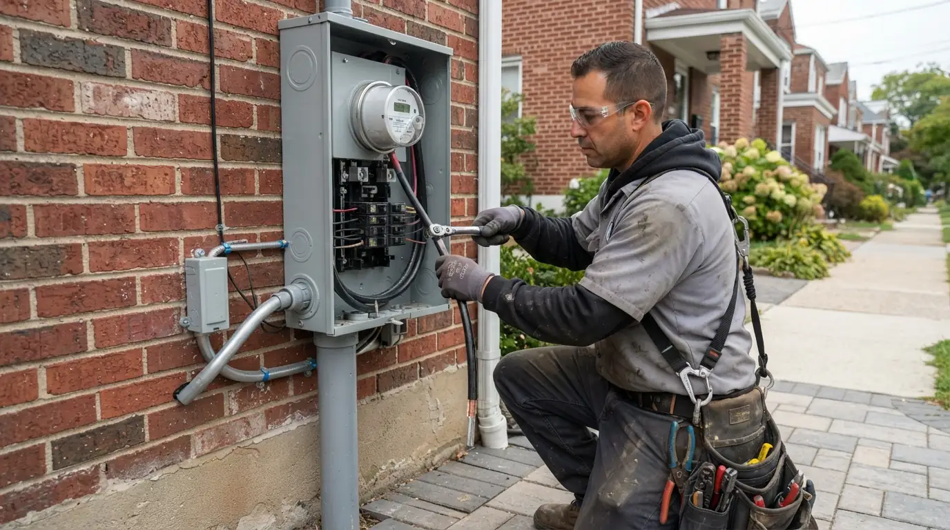 Service entrance conductors landed in a new meter main