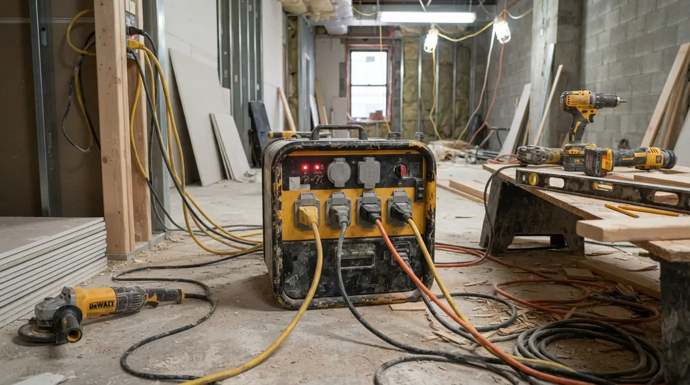 Temporary power distribution unit powering tools