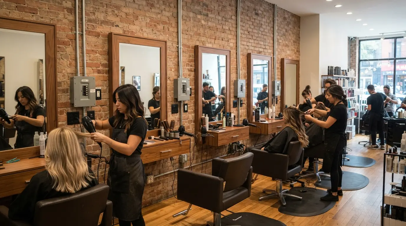 Salon stations with dedicated outlets at each chair