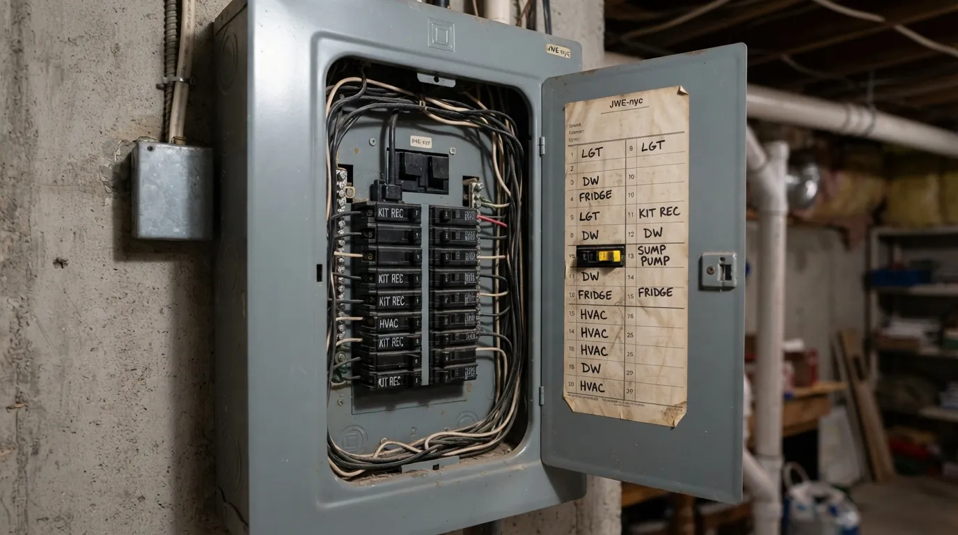 Panel breaker labeled for the sump pump