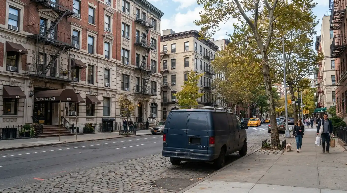 Prewar apartment buildings on a Chelsea street