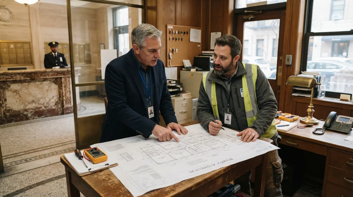 Reviewing electrical plans with a co-op managing agent