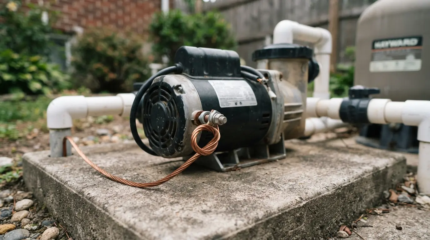 Copper bonding conductor attached to a pool pump
