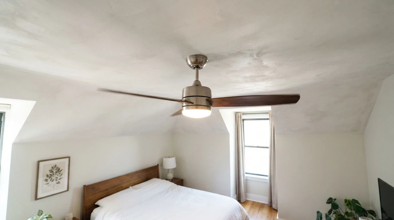 Ceiling fan with a light kit in a bedroom