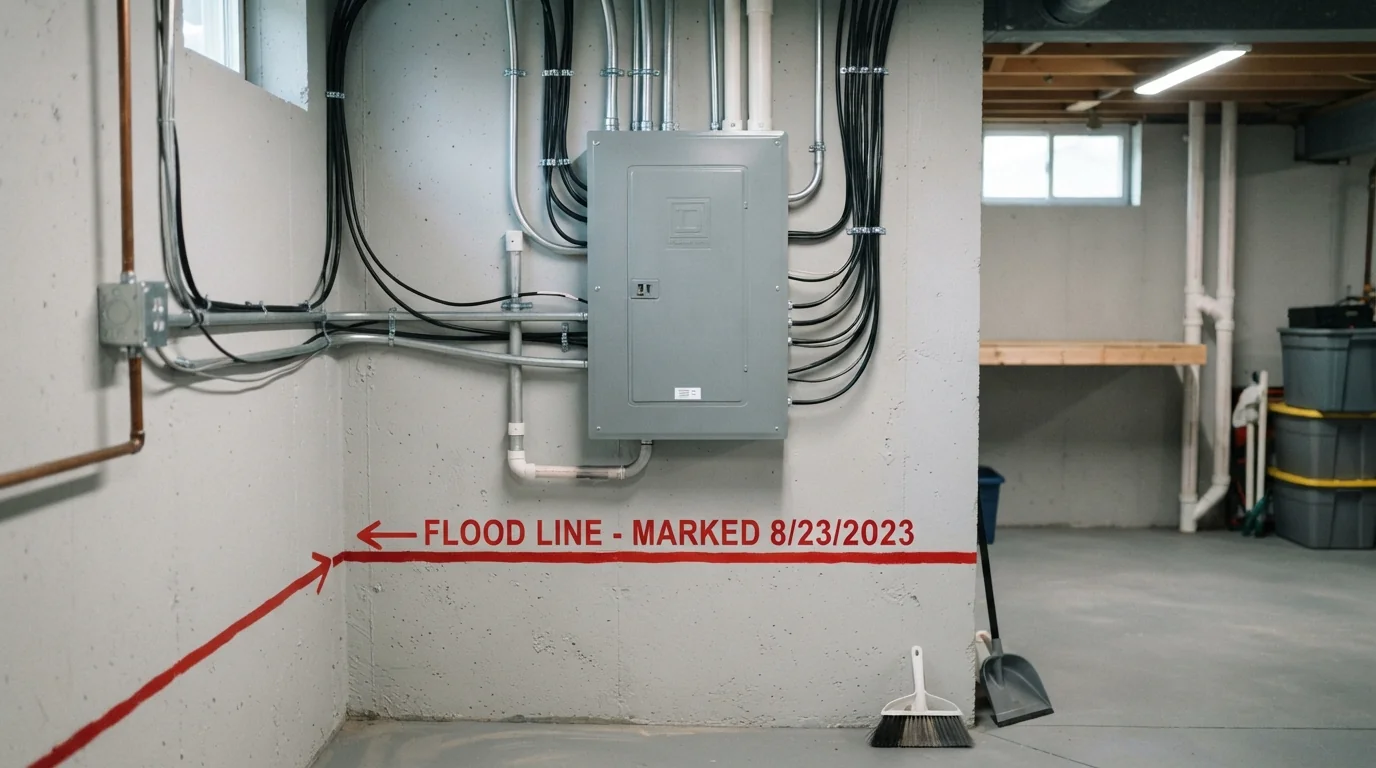 Replacement panel mounted above the flood line