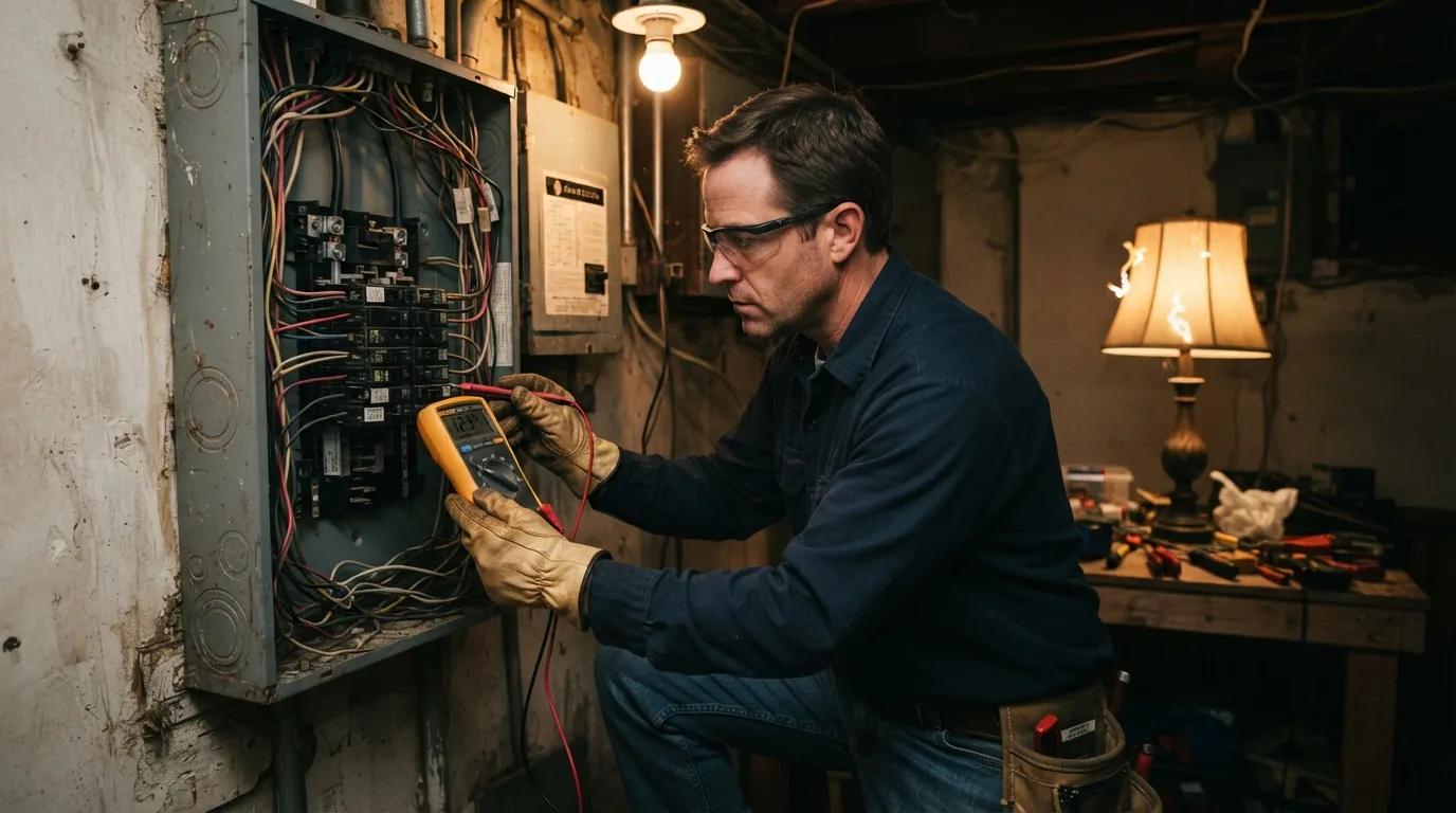 Measuring voltage at a panel to trace flickering lights