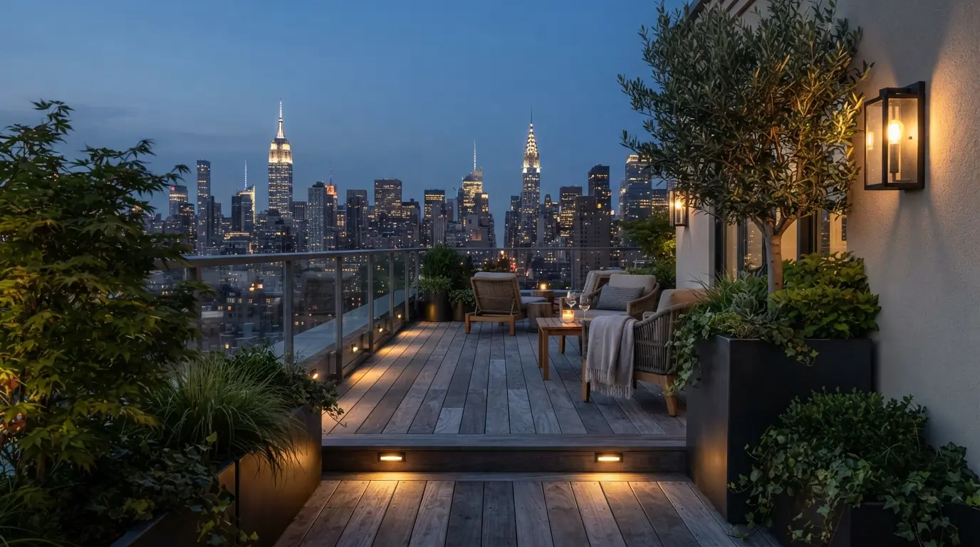 Step and wall lighting on a Manhattan roof terrace