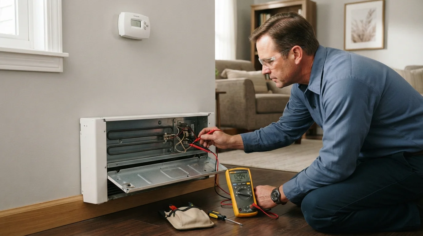Testing a baseboard heater element with a multimeter