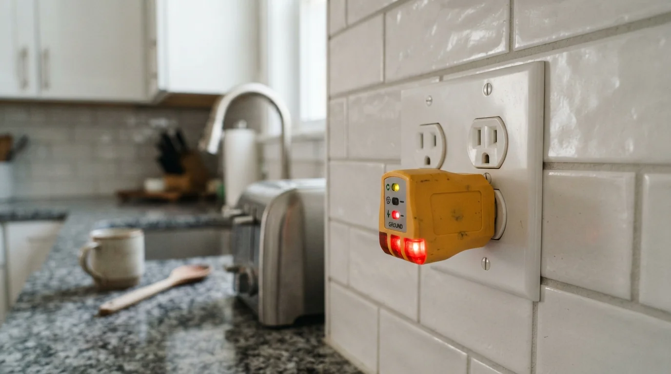 Outlet tester showing an open ground on a three-prong outlet