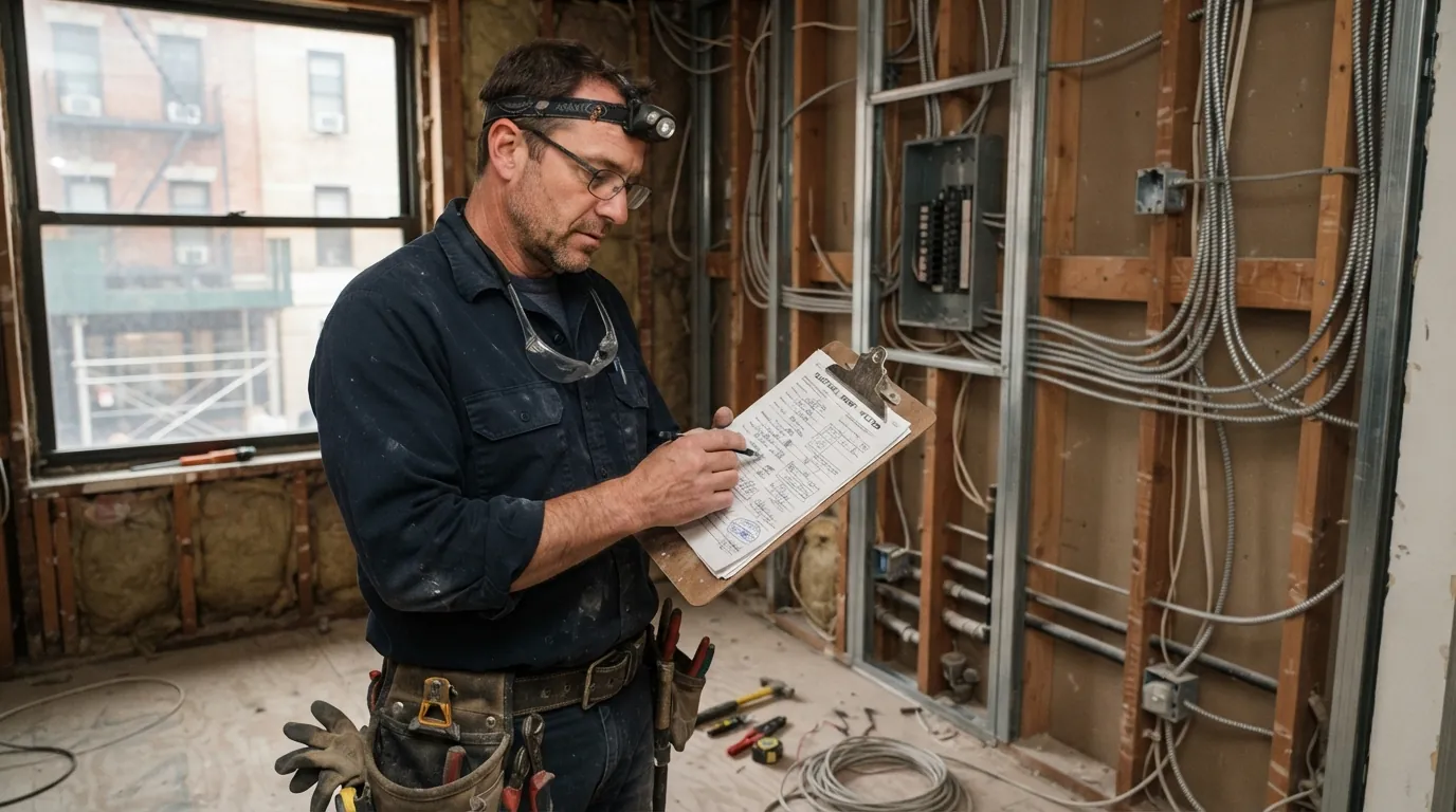 Reviewing a permit beside armored cable in an apartment renovation