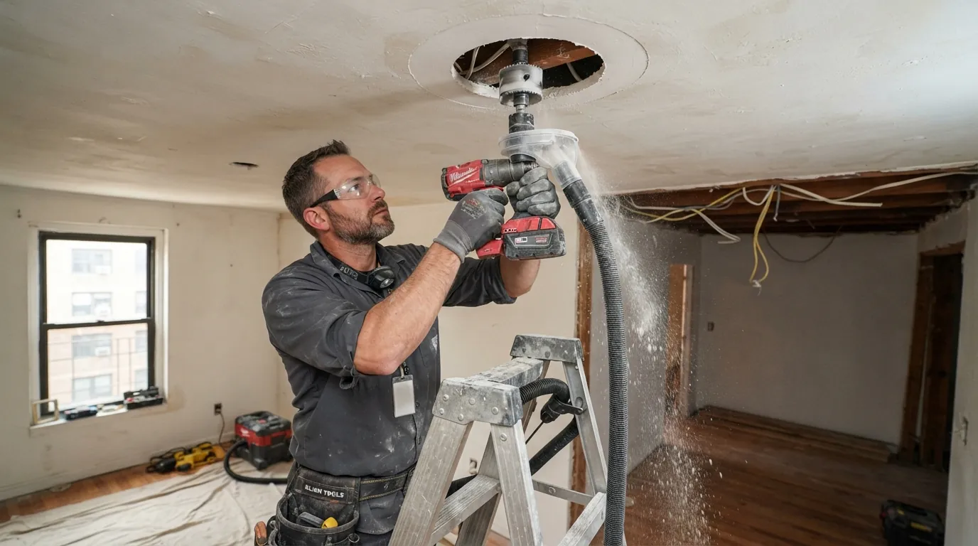 Cutting a clean opening in a plaster ceiling for a recessed light